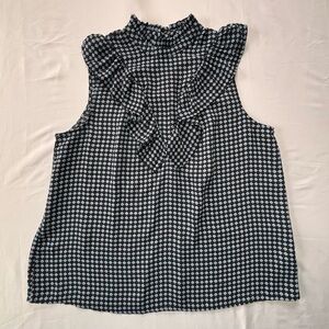 Who What Wear Women’s Size Small Sleeveless Blouse High Neck Ruffles Blue Black